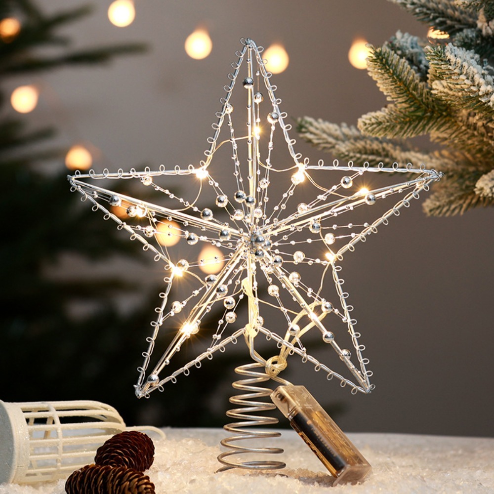 Star Tree Topper - Gold/Silber LED Weihnachtsbaumspitze Stern Glitzer Leuchtender