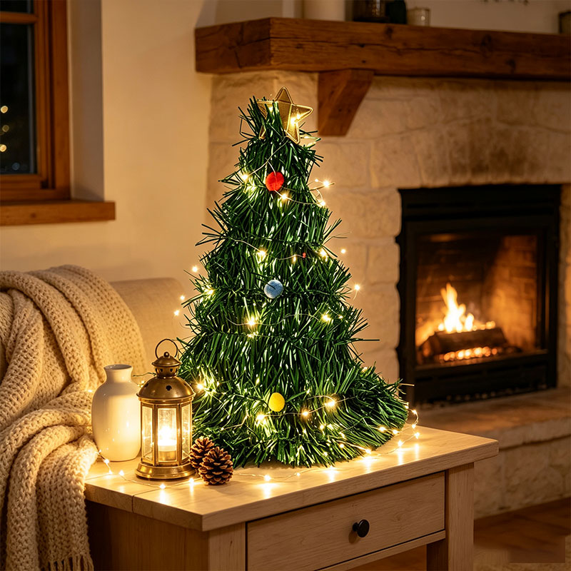 Star Tree Topper - Faltbarer grüner Mini-Weihnachtsbaum mit warmen LED-Lichtern,