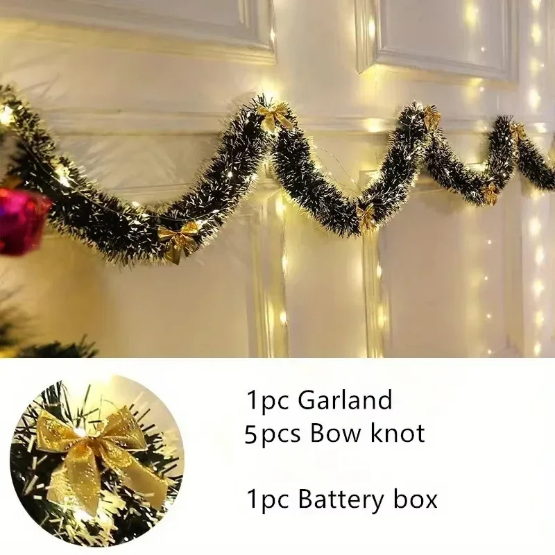 Tinsel Garland Decoration - 2M LED-Lichter-Weihnachtsgirlande, glänzende metallische Drehgirlande, hängende